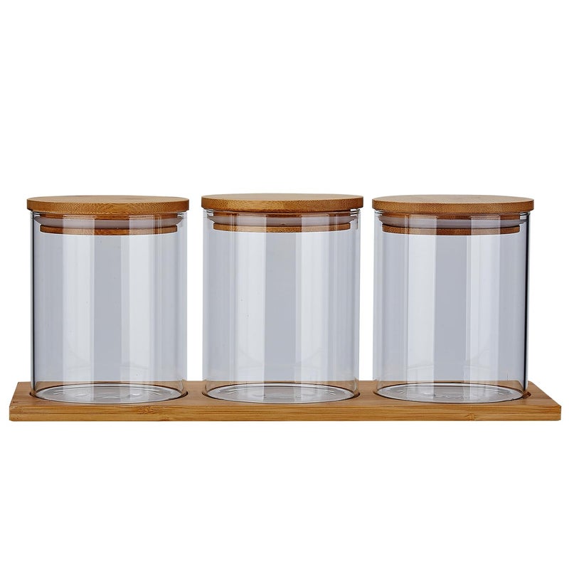 SANQIAHOME Glass Coffee Sugar Containers with Shelf, 3 x 27 OZ Coffee Bean Storage Station Organizer,Airtight Seal,Food Storage Jar for Kitchen - Image 1
