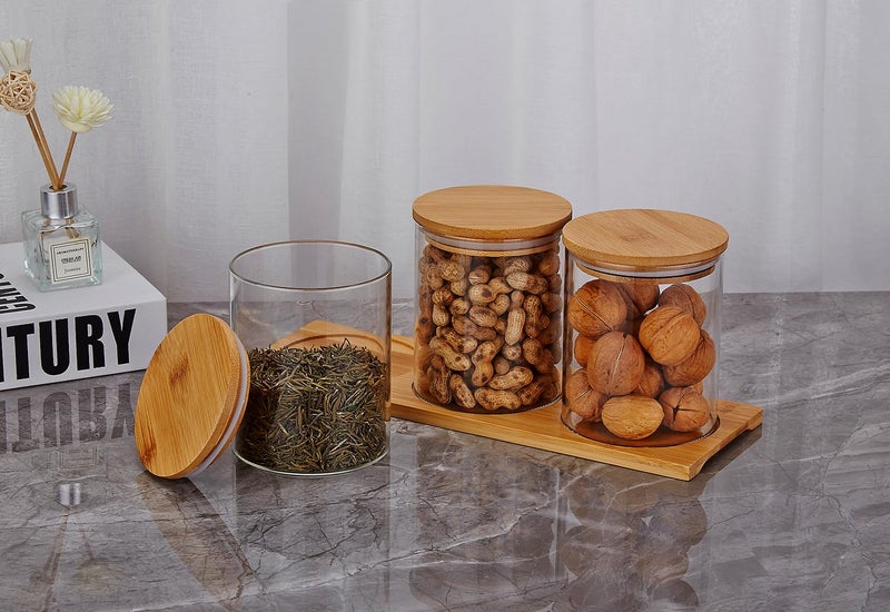 SANQIAHOME Glass Coffee Sugar Containers with Shelf, 3 x 27 OZ Coffee Bean Storage Station Organizer,Airtight Seal,Food Storage Jar for Kitchen - Image 4