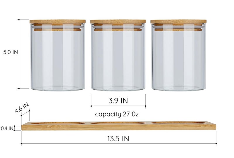 SANQIAHOME Glass Coffee Sugar Containers with Shelf, 3 x 27 OZ Coffee Bean Storage Station Organizer,Airtight Seal,Food Storage Jar for Kitchen - Image 3