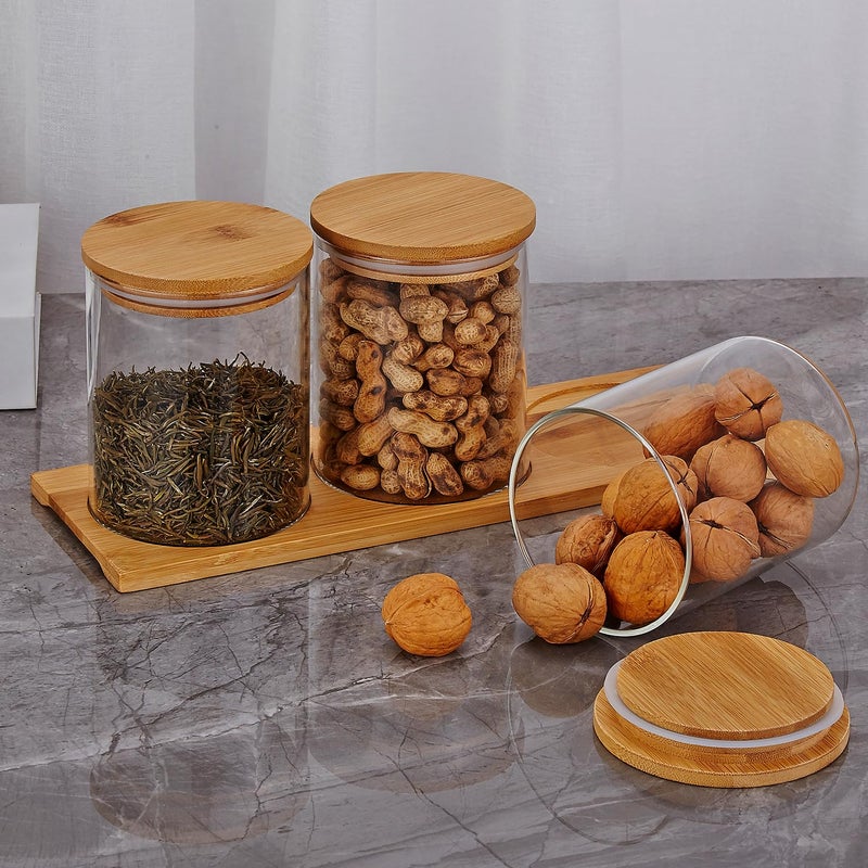 SANQIAHOME Glass Coffee Sugar Containers with Shelf, 3 x 27 OZ Coffee Bean Storage Station Organizer,Airtight Seal,Food Storage Jar for Kitchen - Image 2