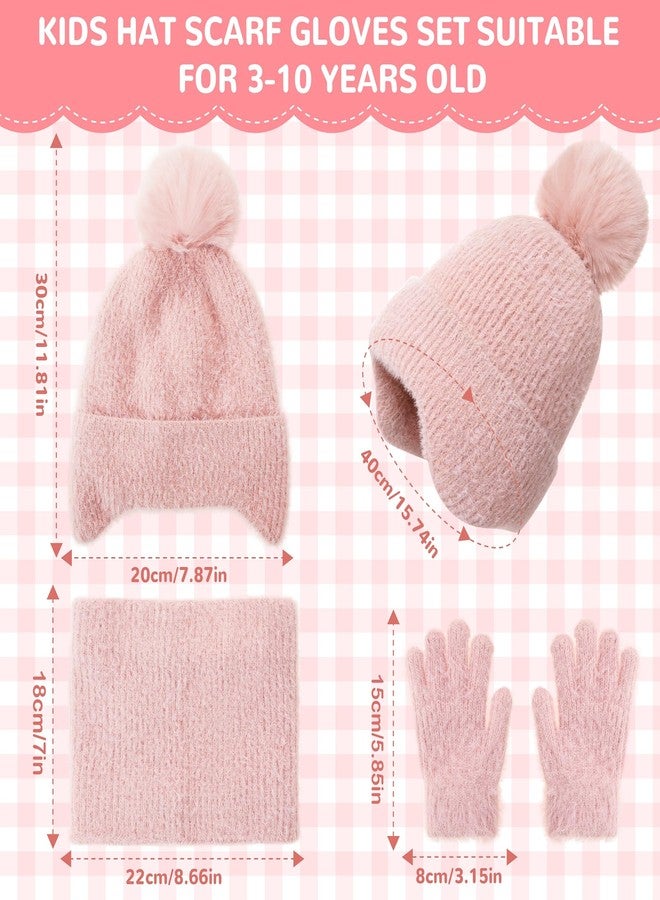 FENELY 3Pcs Kids Winter Beanie Hat Scarf Gloves Set for 4-10 Years Girls Boys - Toddler Pompom Warm Knit Earflap Fleece Lined for Cold Weather - Image 2