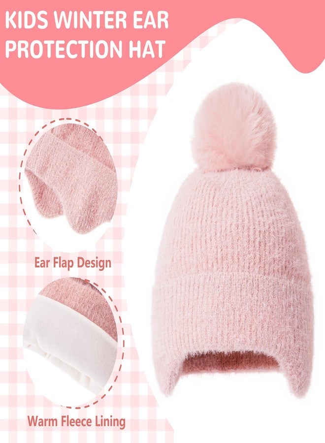 FENELY 3Pcs Kids Winter Beanie Hat Scarf Gloves Set for 4-10 Years Girls Boys - Toddler Pompom Warm Knit Earflap Fleece Lined for Cold Weather - Image 5