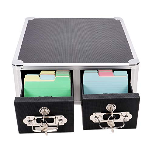 Vaultz Locking 3 x 5 Index Card Cabinet, Double Drawer, Black (VZ01393) - Image 2