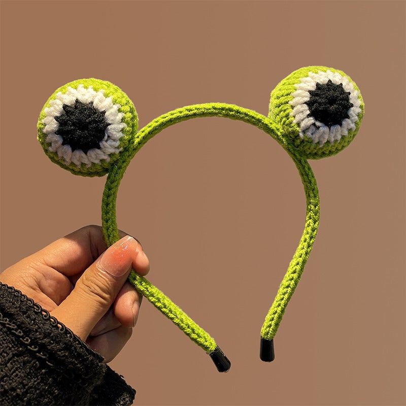 Generic Cute Frog Knit Hairband Cartoon Eyes Hair Accessory Green Frog