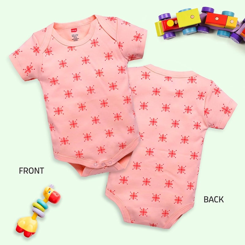 LuvLap Unisex Half Sleeve Romper/Bodysuit Pack of 3 - White, Light Peach, Soothing Sea (3-6 Months) - Image 3
