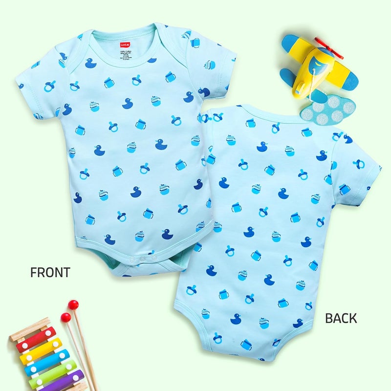 LuvLap Unisex Half Sleeve Romper/Bodysuit Pack of 3 - White, Light Peach, Soothing Sea (3-6 Months) - Image 2