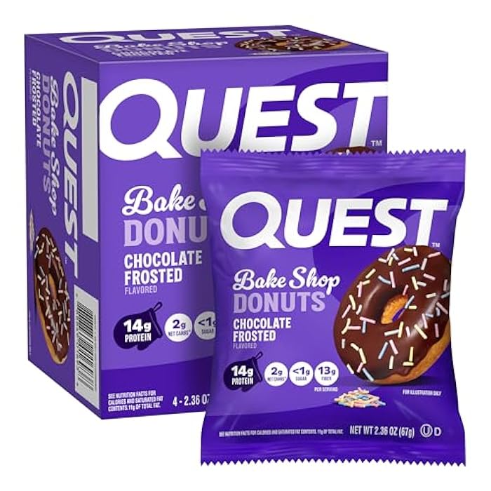 Quest Nutrition Bake Shop, Chocolate Frosted Donuts, 14g Protein, Less than 1g Sugar, Protein Snack, Low Sugar, 4 Count - Image 1