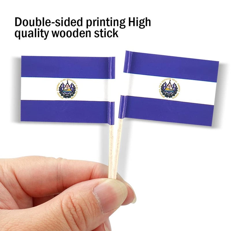 mflagperft Salvador Flag Salvadoran Small Toothpick Flag Decor Mini Cupcake Toppers Cocktail Food Flags Decorations (100 pcs) - Image 3