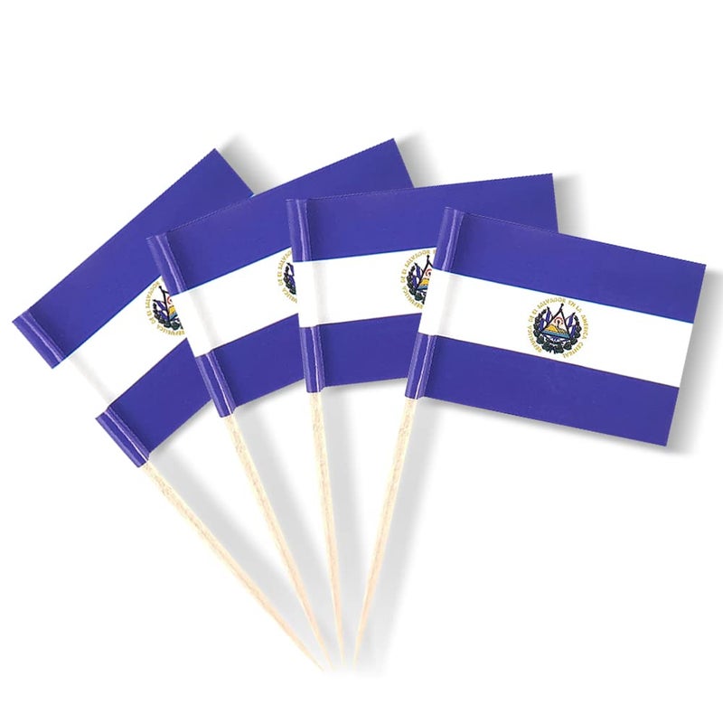 mflagperft Salvador Flag Salvadoran Small Toothpick Flag Decor Mini Cupcake Toppers Cocktail Food Flags Decorations (100 pcs) - Image 1