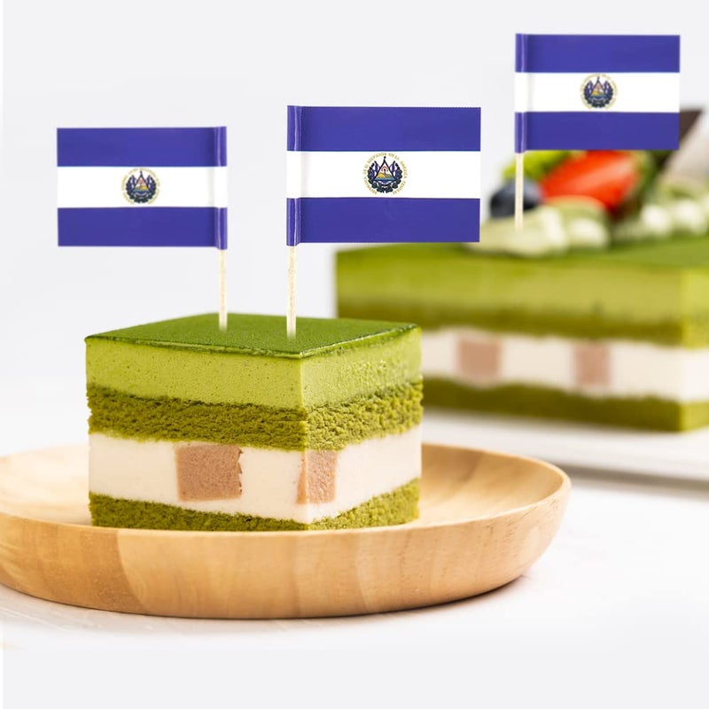 mflagperft Salvador Flag Salvadoran Small Toothpick Flag Decor Mini Cupcake Toppers Cocktail Food Flags Decorations (100 pcs) - Image 4