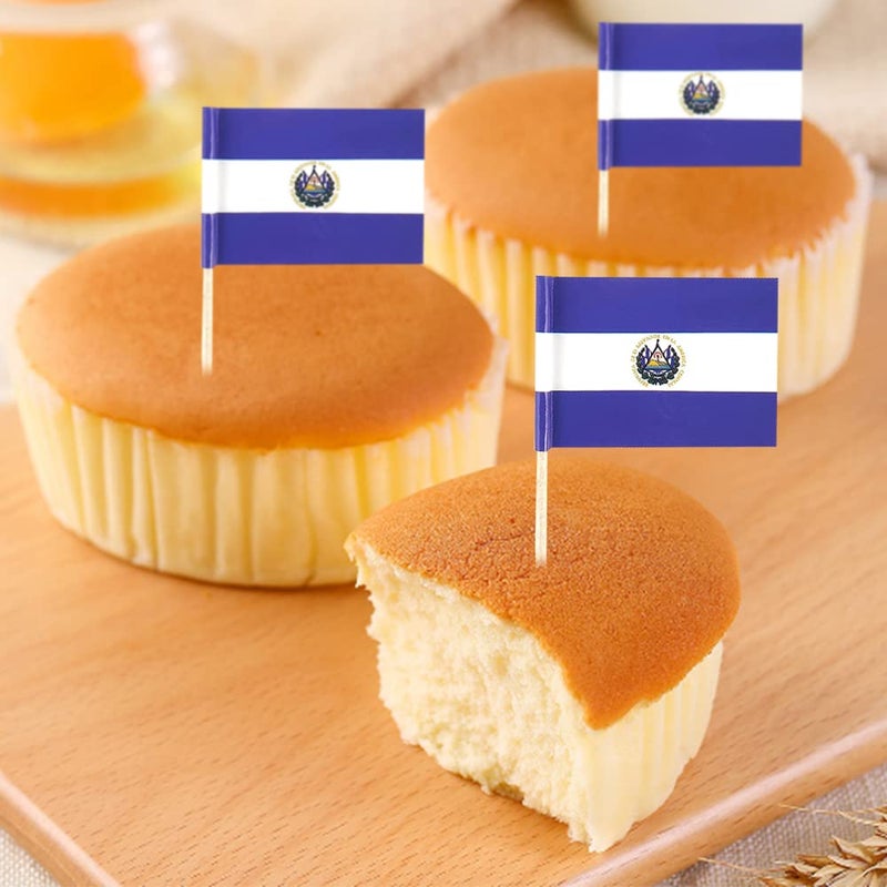 mflagperft Salvador Flag Salvadoran Small Toothpick Flag Decor Mini Cupcake Toppers Cocktail Food Flags Decorations (100 pcs) - Image 5