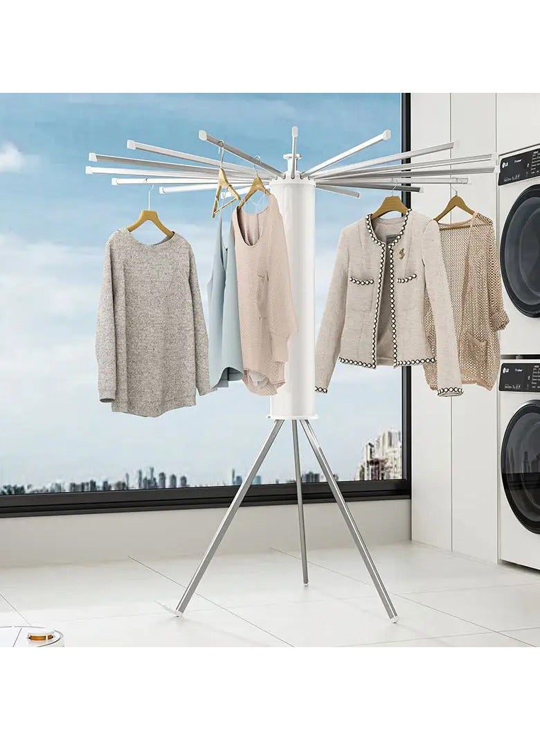 DubaiGallery Foldable Tripod Clothes Drying Rack - Space Saving Design with 16 Expandable Drying Rods, Wooden Octopus Clothing Stand for Home, Balcony and Bedroom Use  - Image 2