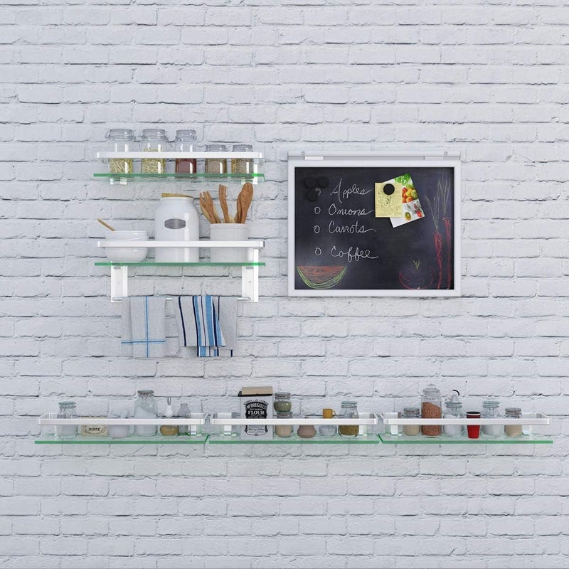 VOLPONE Glass Shelf with Towel Bar 15.7in Silver Bathroom Shelf Wall Mount Rustproof Bathroom Wall Organizer 1 Tier (Silver) - Image 5
