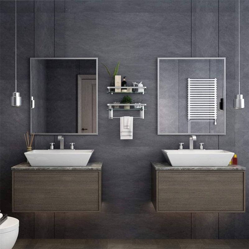 VOLPONE Glass Shelf with Towel Bar 15.7in Silver Bathroom Shelf Wall Mount Rustproof Bathroom Wall Organizer 1 Tier (Silver) - Image 4