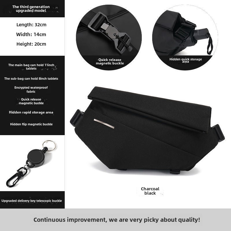 Cross-border Trendy Brand Crossbody Bag Mens Multifunctional Sports Fitness Chest Bag Large Capacity Student Shoulder Bag Functional Shoulder Bag Charcoal-[Upgraded Version]-Magnetic buckle Charcoal-[Upgraded Version]-Magnetic buckle