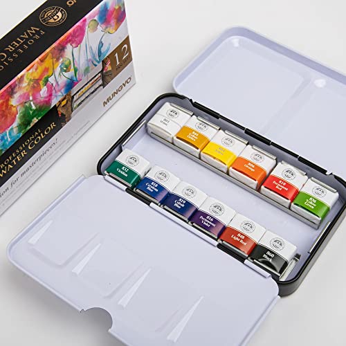 MUNGYO Sargent Art 32-6012 Artist Quality Professional Watercolor Set, Tin Case, Green,White, 12 ct - Image 2