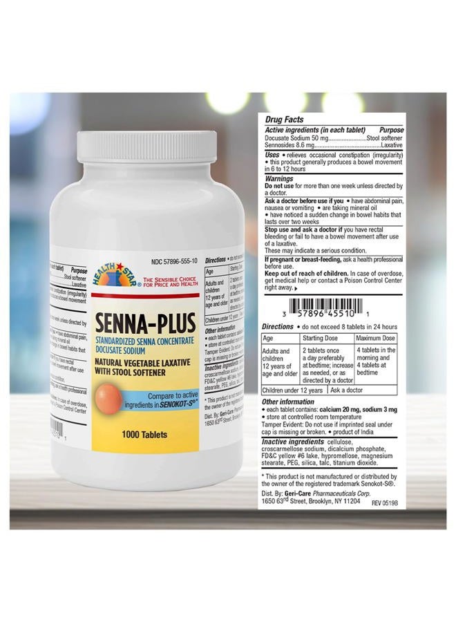 GeriCare Senna Plus Laxative Tablets, 50 mg / 8.6 mg Strength Docusate Sodium/Sennosides (1000 Tablets) - Image 3