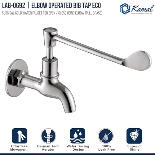 Kamal Full Brass Eco Elbow Action Bib Cock Tap Faucet with Wall Flange | Wall Mounted | Chrome Finish - Silver (Pack of 2) - Image 3