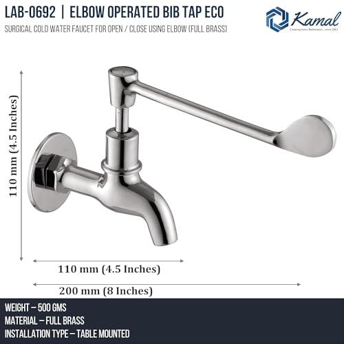 Kamal Full Brass Eco Elbow Action Bib Cock Tap Faucet with Wall Flange | Wall Mounted | Chrome Finish - Silver (Pack of 2) - Image 4