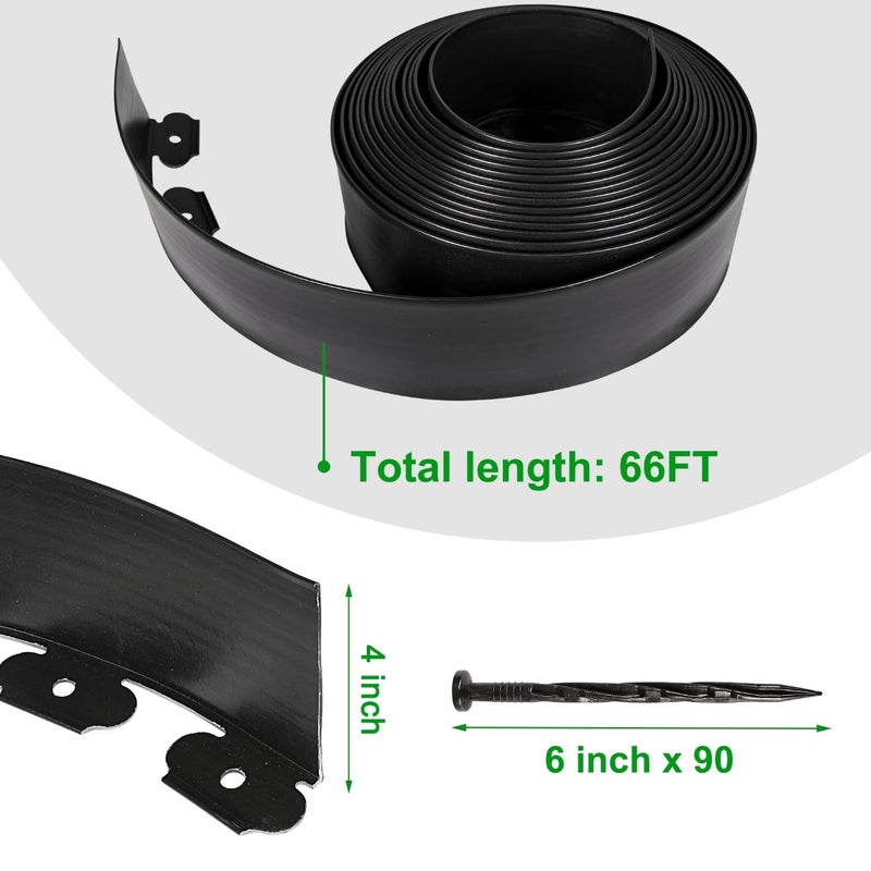 Hemikaki 4 Inch Tall Garden Edging Border 66FT with 90pcs Spikes, Plastic Edging Border for Landscaping, Lawn, Garden, Flower Beds, Paver, Pathway - Image 2