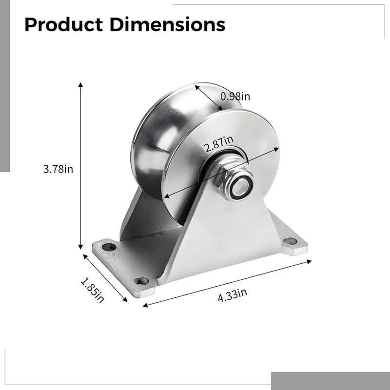 V Groove Sliding Gate Roller, Heavy Duty Stainless Steel, 2.87 Diameter with Mounting Bracket - Image 2