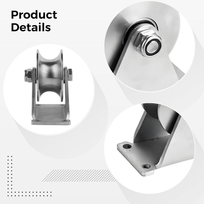V Groove Sliding Gate Roller, Heavy Duty Stainless Steel, 2.87 Diameter with Mounting Bracket - Image 4