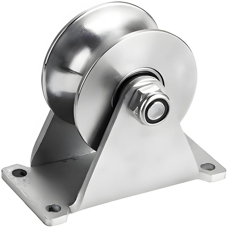 V Groove Sliding Gate Roller, Heavy Duty Stainless Steel, 2.87 Diameter with Mounting Bracket - Image 1