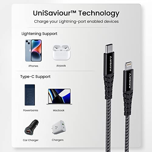 Ambrane Type-C to Lightning USB Cable, 22.5W Fast Charging, 480Mbps Data Sync Cable Compatible with iPhone, iPad, Macbook, iMac, AirPods, 1.25m (ABTL-125 Black) - Image 4