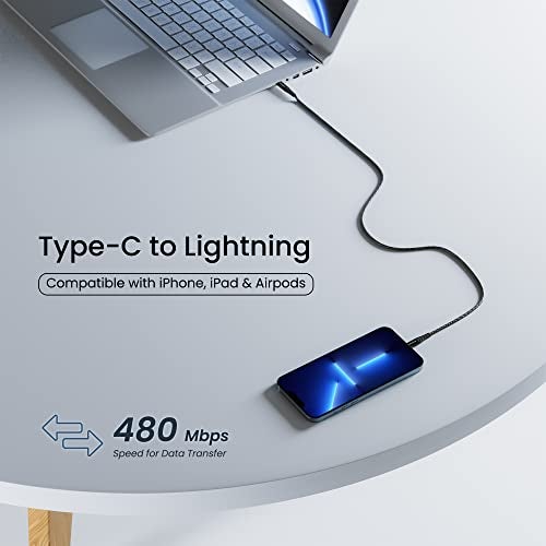 Ambrane Type-C to Lightning USB Cable, 22.5W Fast Charging, 480Mbps Data Sync Cable Compatible with iPhone, iPad, Macbook, iMac, AirPods, 1.25m (ABTL-125 Black) - Image 3