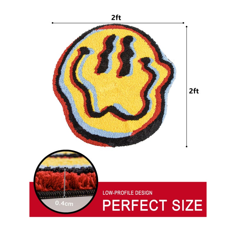 Estmy Be Happy Cute Retro Vintage Bathroom Rugs 2ft Round Bath Mat Non Slip Washable  Groovy Funky Colorful Abstract Hippie Trippy Aesthetic Kids Bath Rug Shaggy Floor Mat  Housewarming Funny Gift - Image 4
