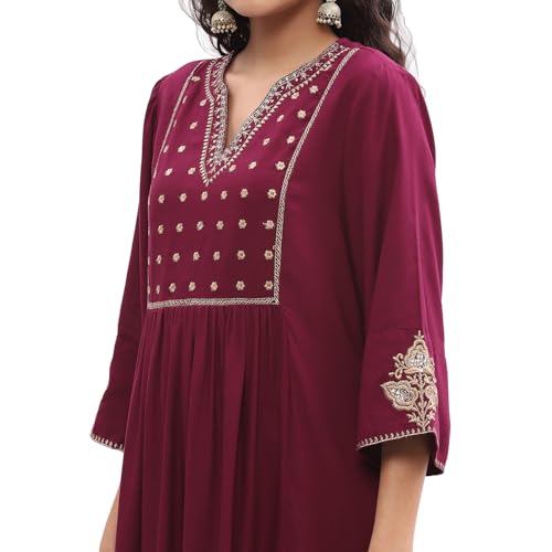 Biba Women'sWine Yoke Design Festive A-Line Kurta_40 - Image 2