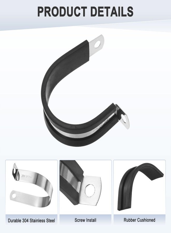 M METERXITY 12-Pack Cable Clamps, 1-5/8 Inch/ 42 mm 304 Stainless Steel Rubber Cushioned Insulated Cable Clamp R Shape Metal Holder for Tube/Wire/Pipe/Loop Installation - Image 2