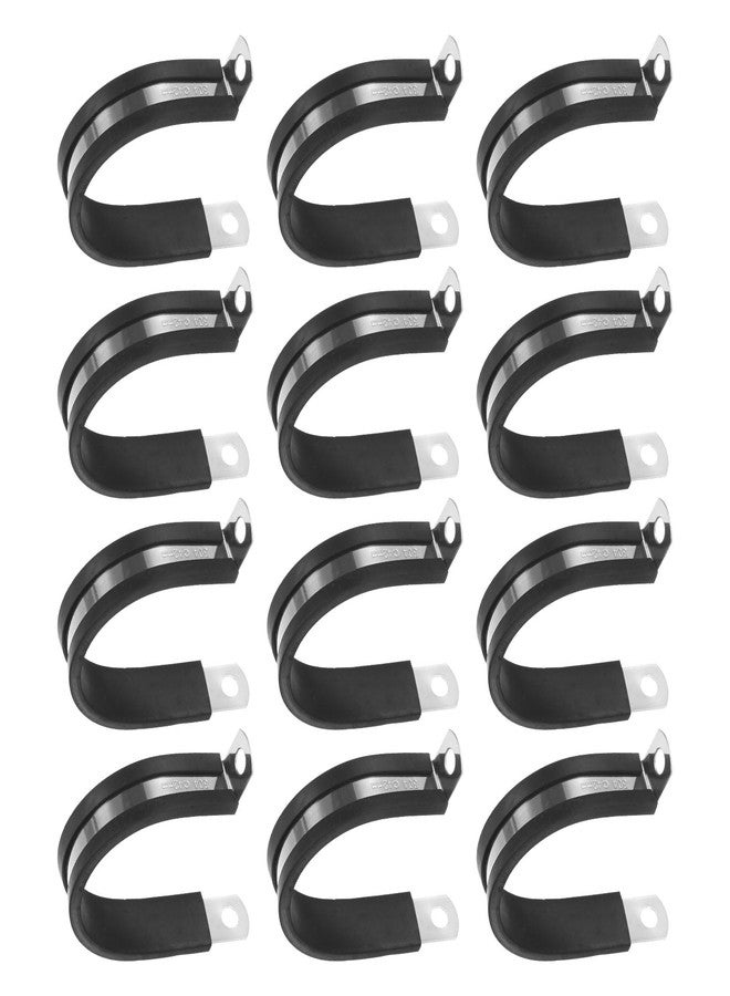 M METERXITY 12-Pack Cable Clamps, 1-5/8 Inch/ 42 mm 304 Stainless Steel Rubber Cushioned Insulated Cable Clamp R Shape Metal Holder for Tube/Wire/Pipe/Loop Installation - Image 1