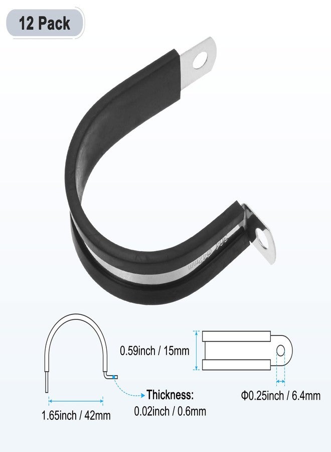 M METERXITY 12-Pack Cable Clamps, 1-5/8 Inch/ 42 mm 304 Stainless Steel Rubber Cushioned Insulated Cable Clamp R Shape Metal Holder for Tube/Wire/Pipe/Loop Installation - Image 3