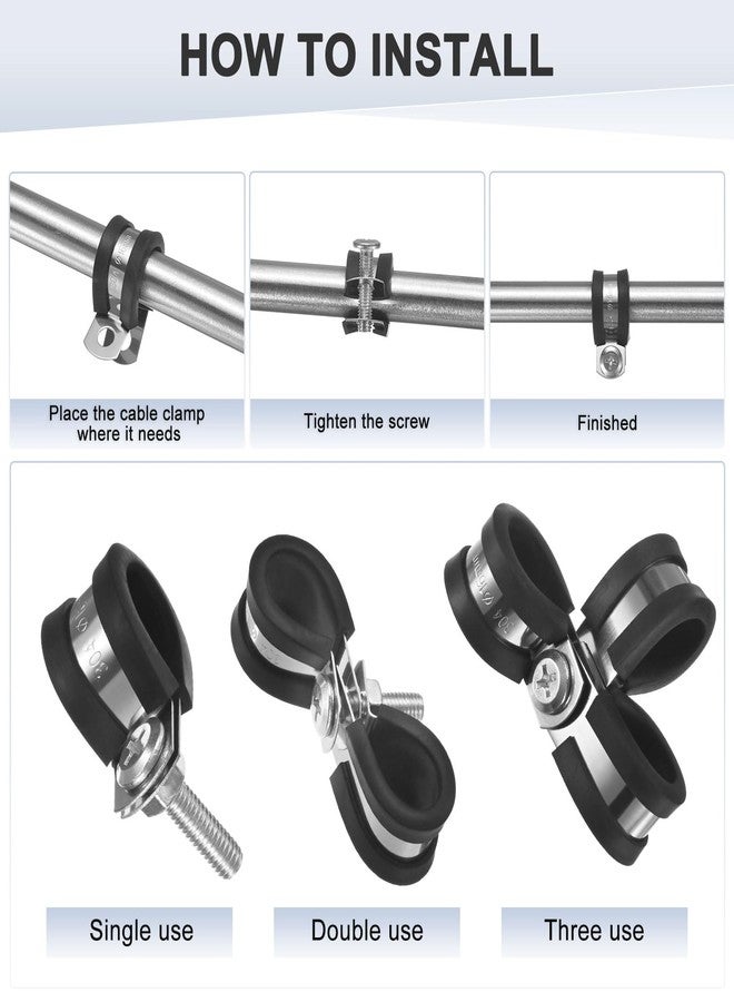 M METERXITY 12-Pack Cable Clamps, 1-5/8 Inch/ 42 mm 304 Stainless Steel Rubber Cushioned Insulated Cable Clamp R Shape Metal Holder for Tube/Wire/Pipe/Loop Installation - Image 4