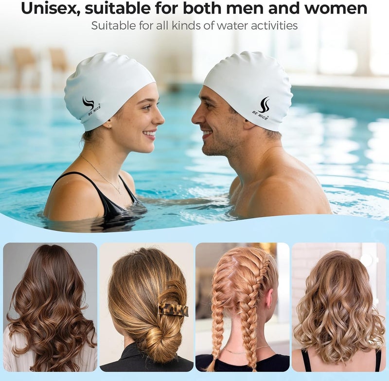 BENICE Extra Large Swim Cap for Women Men, Durable Silicone Swimming Hat with Ear Protection, Unisex Adults Bath Swimming Caps for Long Thick Curly Hair & Dreadlocks Braids Weaves Afro Hair - Image 3