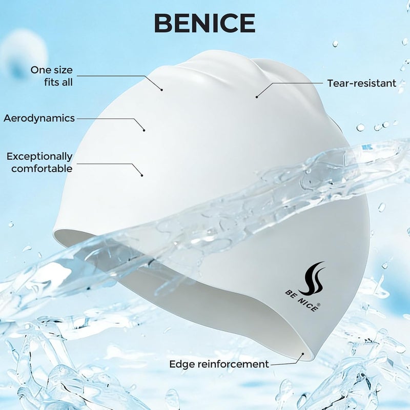 BENICE Extra Large Swim Cap for Women Men, Durable Silicone Swimming Hat with Ear Protection, Unisex Adults Bath Swimming Caps for Long Thick Curly Hair & Dreadlocks Braids Weaves Afro Hair - Image 4