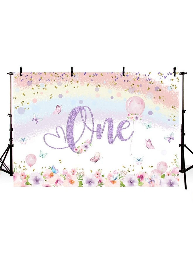 ABLIN 7X5Ft Happy 1St Birthday Backdrop For Girl Princess Colorful Flowers Butterfly Rainbow Photography Background Baby Girl 1St Birthday Decorations Banner Props - Image 4