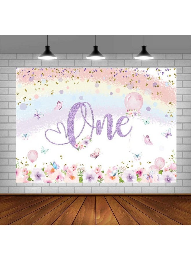 ABLIN 7X5Ft Happy 1St Birthday Backdrop For Girl Princess Colorful Flowers Butterfly Rainbow Photography Background Baby Girl 1St Birthday Decorations Banner Props - Image 5
