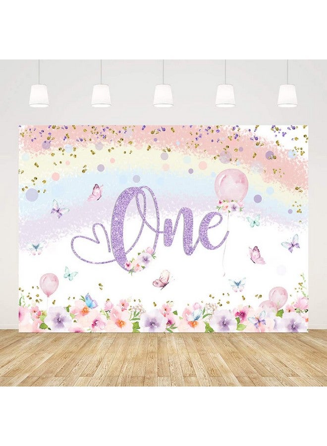 ABLIN 7X5Ft Happy 1St Birthday Backdrop For Girl Princess Colorful Flowers Butterfly Rainbow Photography Background Baby Girl 1St Birthday Decorations Banner Props - Image 2