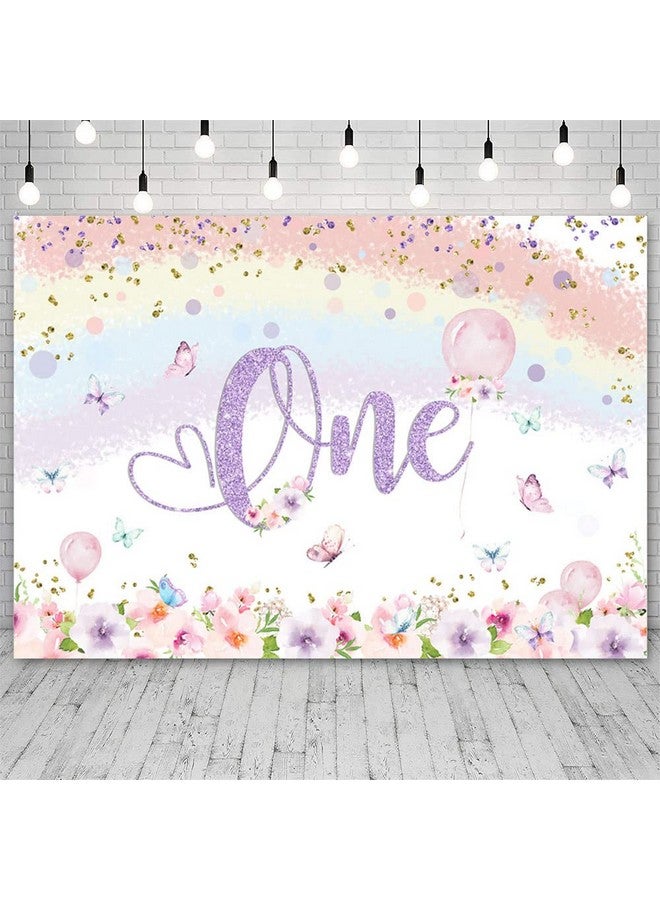 ABLIN 7X5Ft Happy 1St Birthday Backdrop For Girl Princess Colorful Flowers Butterfly Rainbow Photography Background Baby Girl 1St Birthday Decorations Banner Props - Image 3