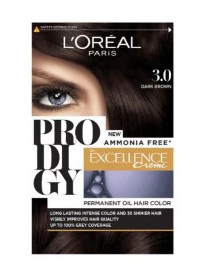 L'OREAL PARIS Loreal Paris Prodigy Permanent Oil HaIr Color 3.0 dark Brown 182ML - Image 1