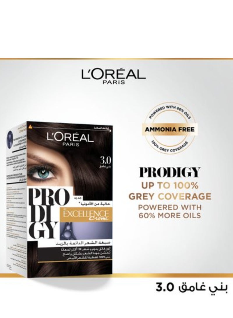 L'OREAL PARIS Loreal Paris Prodigy Permanent Oil HaIr Color 3.0 dark Brown 182ML - Image 2