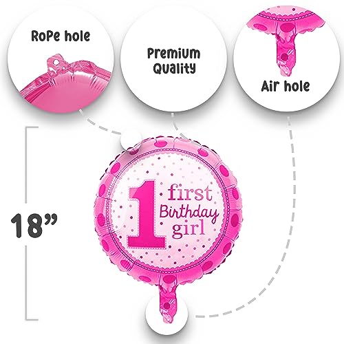 Just Party 1st Birthday Girl Decoration Set - 65-Piece Complete Party Decorations for Girls First Birthday - Pink Balloons, Foil Balloons, and DIY Decor Kit - Image 2