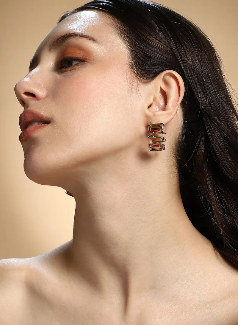 Sohi  Women The Enamel-Coil Hoop Earrings | Shamrock Green & Rose  Colour | One-Size | Metallic Alloy Material | Push Back Closure | Earrings For Casual & Evening Wear for Women | Best Price UAE