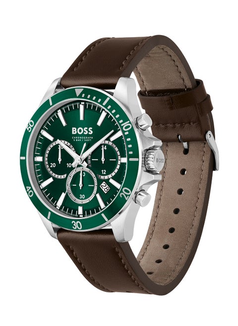Men's Chronograph Round Shape Leather Wrist Watch 1514098 - 45 Mm