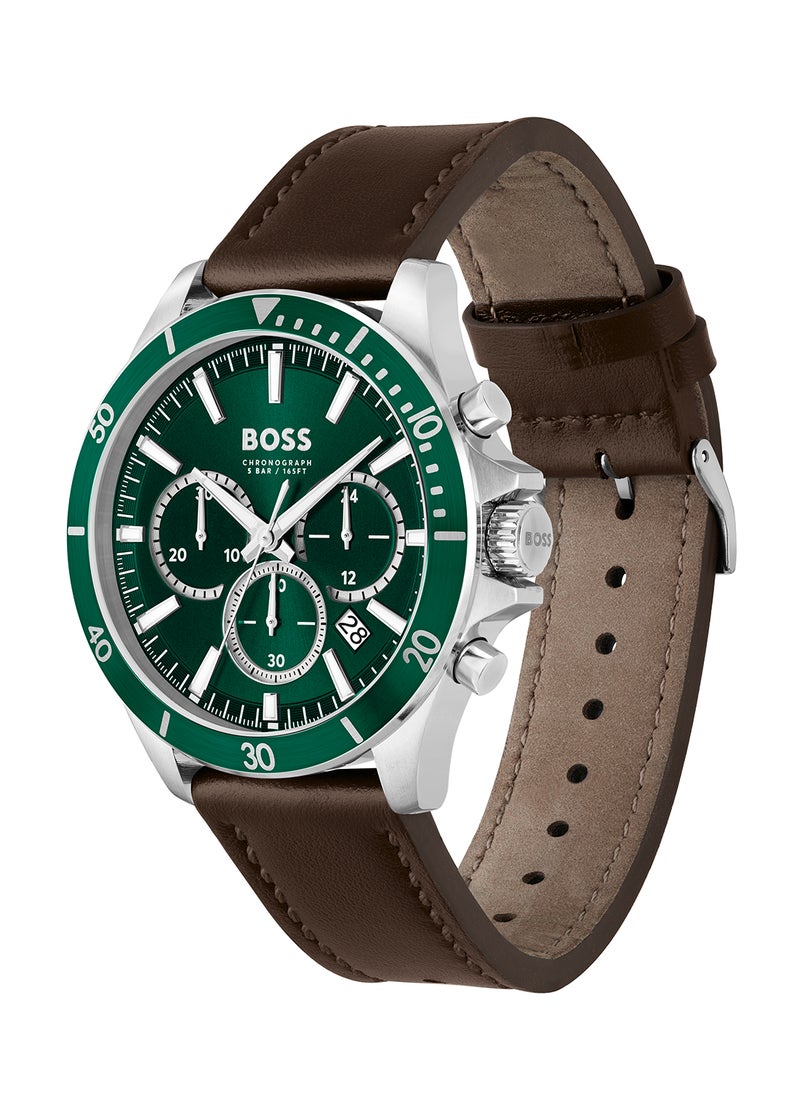 HUGO BOSS Men's Chronograph Round Shape Leather Wrist Watch 1514098 - 45 Mm  - Image 1