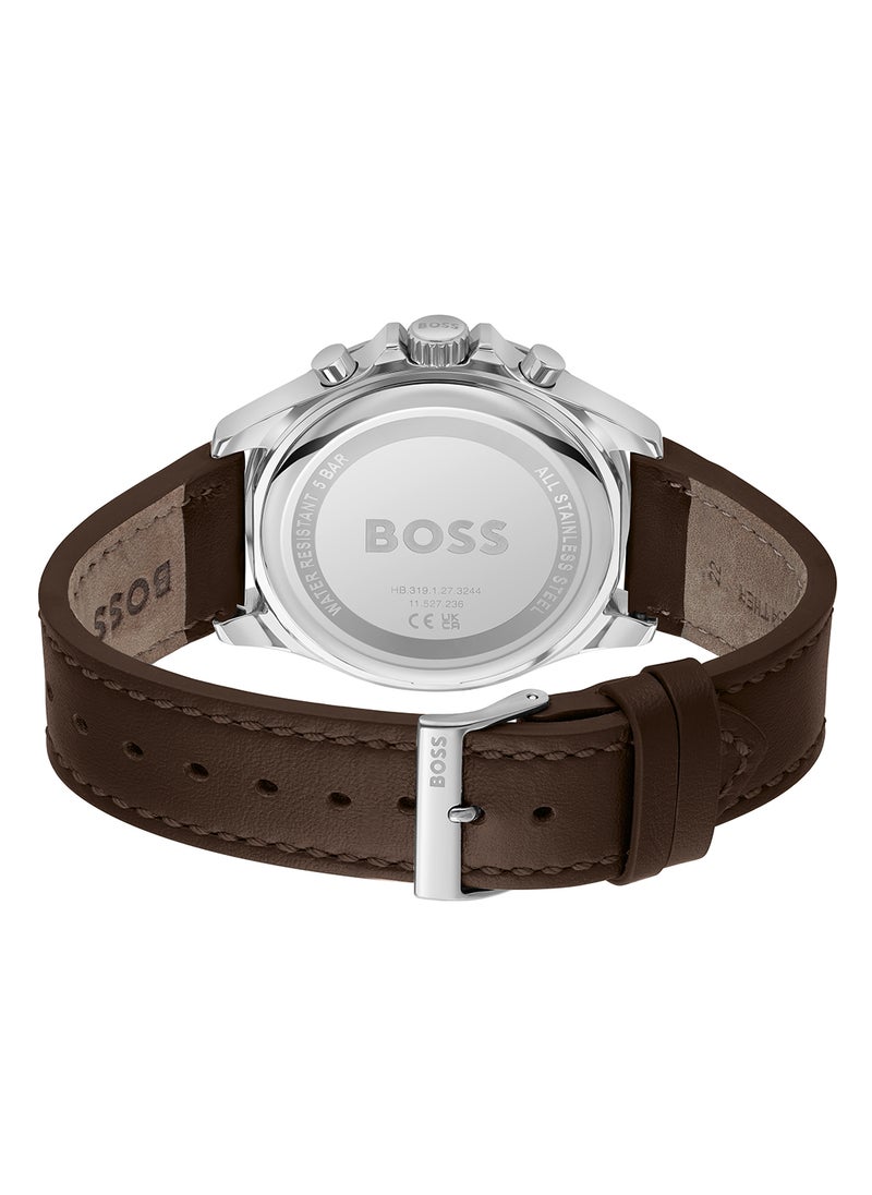 HUGO BOSS Men's Chronograph Round Shape Leather Wrist Watch 1514098 - 45 Mm  - Image 3