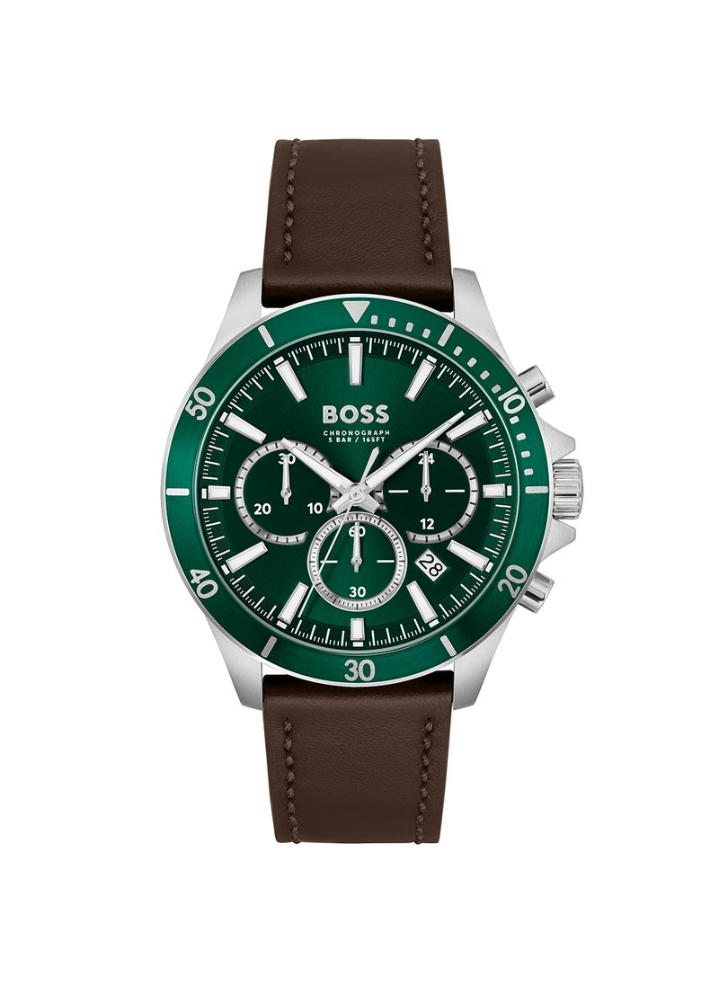 HUGO BOSS Men's Chronograph Round Shape Leather Wrist Watch 1514098 - 45 Mm  - Image 2