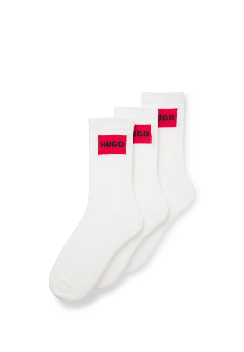 HUGO Three-pack of short socks with red logo labels